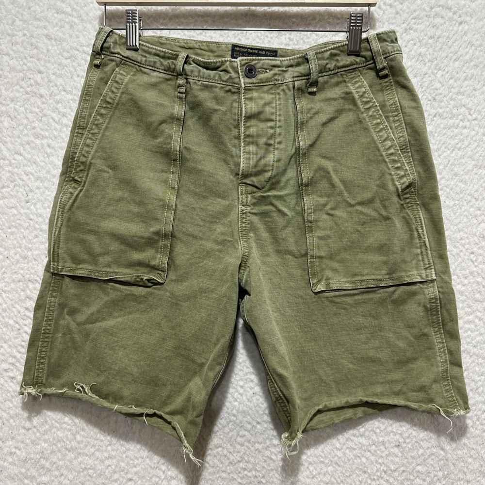 Abercrombie Fitch Cargo Utility Shorts Mens Sz 30 Green Raw Hem Pockets